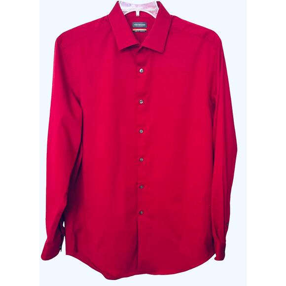 VAN HEUSEN LONG SLV BUTTON-UP DRESS SHIRT, MENS, XL - 17/17-1/2. (34-35), RED - Picture 1 of 11